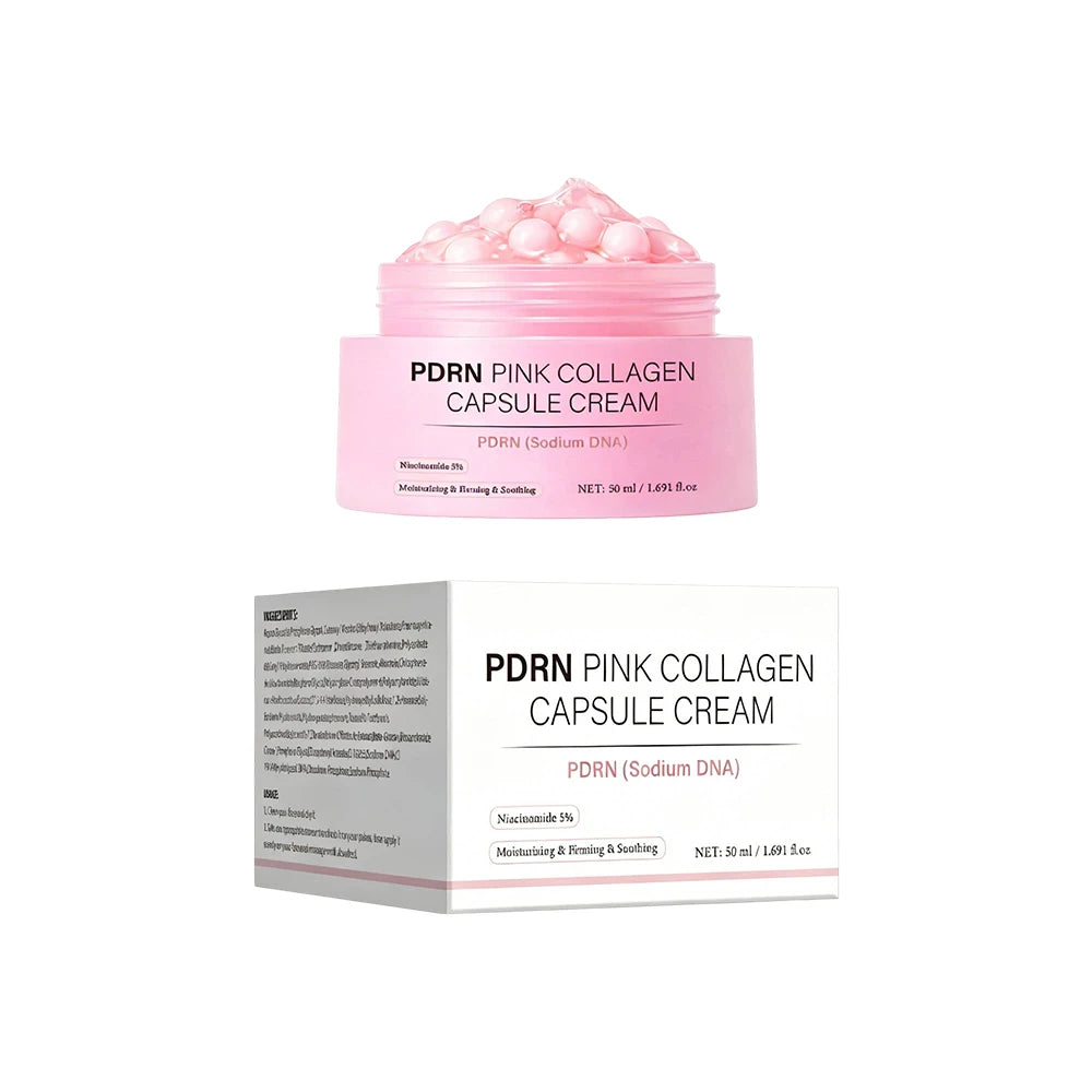 PDRN Pink Collagen Capsule Cream, Lightweight Moisturizing Cream, Niacinamide for Uneven Skin Tone and Texture, Glow Hydration