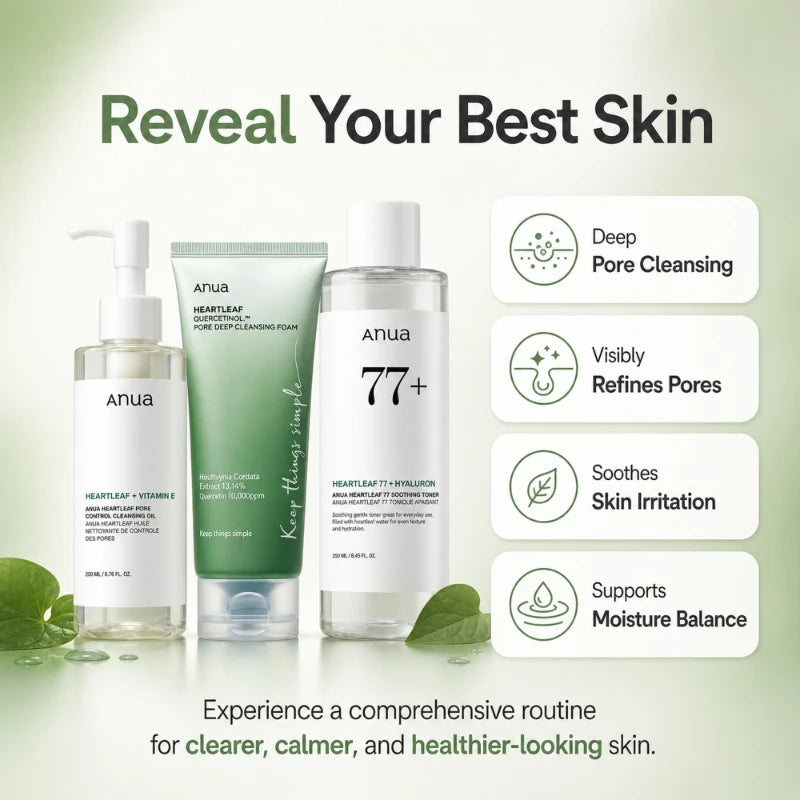 Korean Heartleaf Deep Cleansing Foam,77 Acne Soothing Toner and Facial Moisturizing Oil Control Makeup Remover Oil Products Set