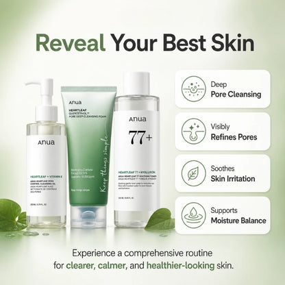 Korean Heartleaf Deep Cleansing Foam,77 Acne Soothing Toner and Facial Moisturizing Oil Control Makeup Remover Oil Products Set
