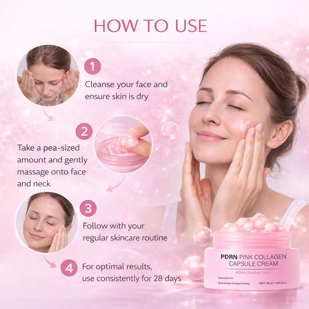 PDRN Pink Collagen Capsule Cream, Lightweight Moisturizing Cream, Niacinamide for Uneven Skin Tone and Texture, Glow Hydration