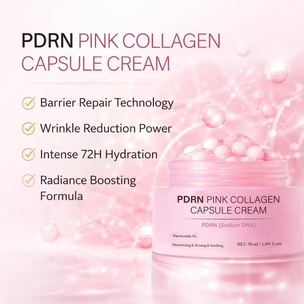 PDRN Pink Collagen Capsule Cream, Lightweight Moisturizing Cream, Niacinamide for Uneven Skin Tone and Texture, Glow Hydration
