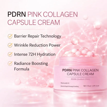 PDRN Pink Collagen Capsule Cream, Lightweight Moisturizing Cream, Niacinamide for Uneven Skin Tone and Texture, Glow Hydration