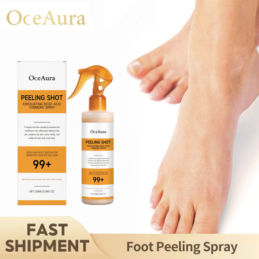 Kojic Acid Turmeric Foot Peeling Spray Dead Skin Remover Callus Softener Odor Control Repair Dry Crack Foot Exfoliating Spray