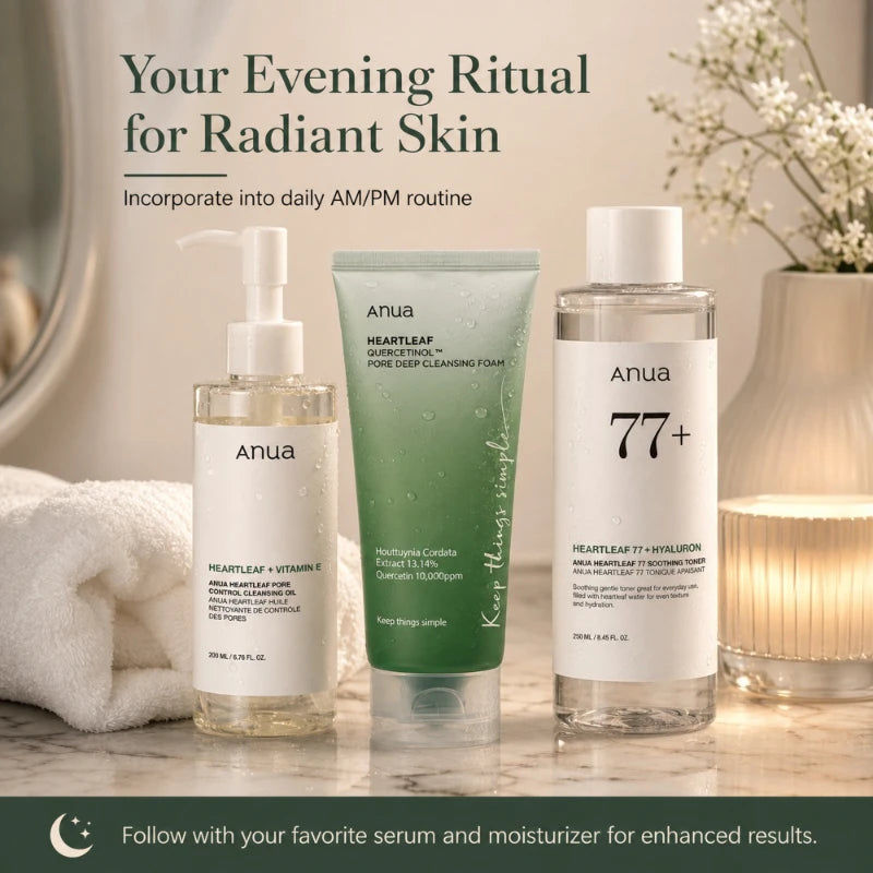 Korean Heartleaf Deep Cleansing Foam,77 Acne Soothing Toner and Facial Moisturizing Oil Control Makeup Remover Oil Products Set