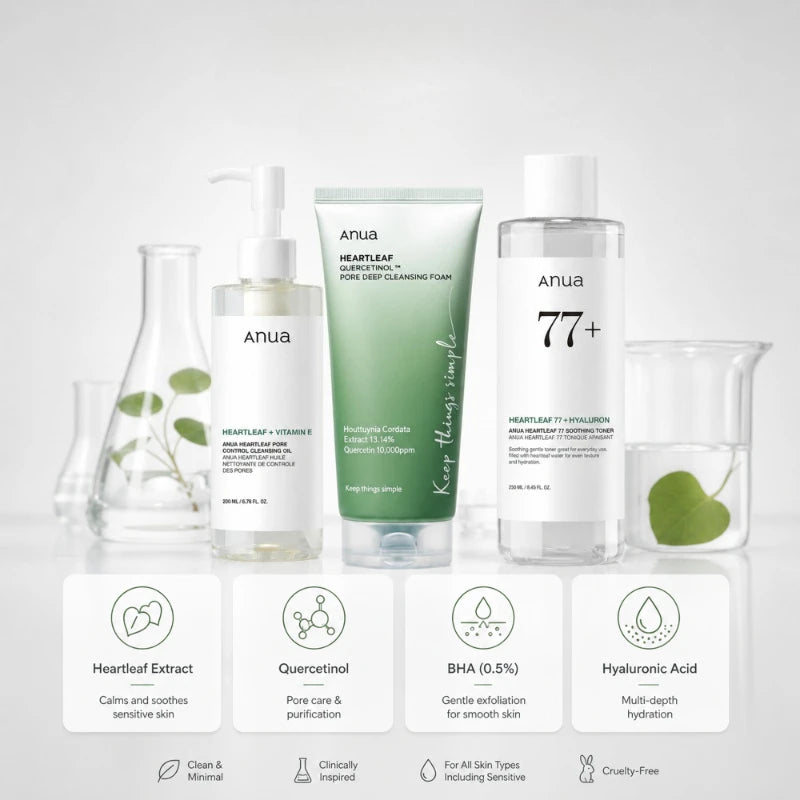 Korean Heartleaf Deep Cleansing Foam,77 Acne Soothing Toner and Facial Moisturizing Oil Control Makeup Remover Oil Products Set