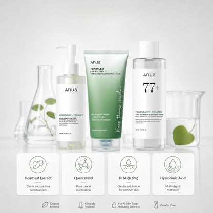 Korean Heartleaf Deep Cleansing Foam,77 Acne Soothing Toner and Facial Moisturizing Oil Control Makeup Remover Oil Products Set