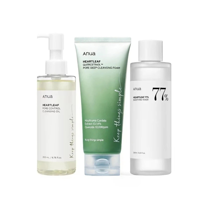 Korean Heartleaf Deep Cleansing Foam,77 Acne Soothing Toner and Facial Moisturizing Oil Control Makeup Remover Oil Products Set