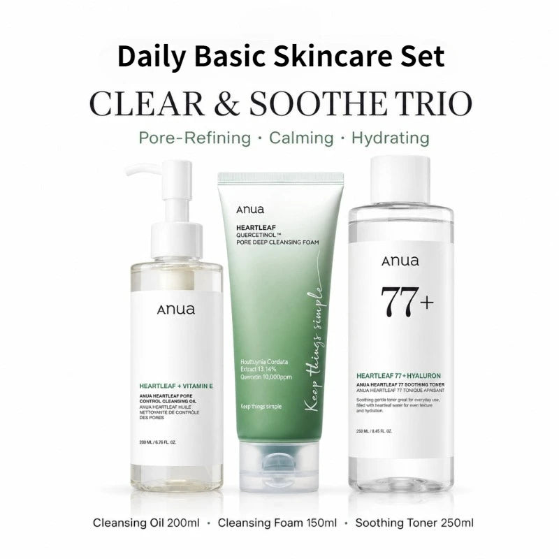 Korean Heartleaf Deep Cleansing Foam,77 Acne Soothing Toner and Facial Moisturizing Oil Control Makeup Remover Oil Products Set
