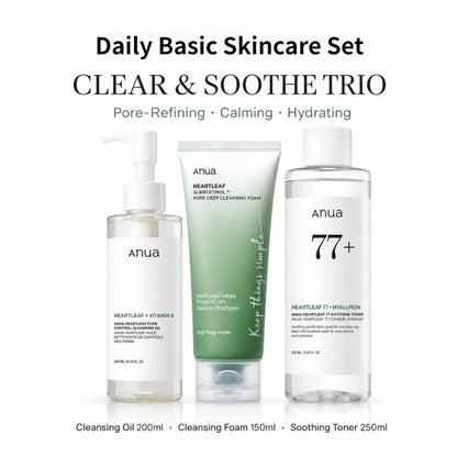 Korean Heartleaf Deep Cleansing Foam,77 Acne Soothing Toner and Facial Moisturizing Oil Control Makeup Remover Oil Products Set