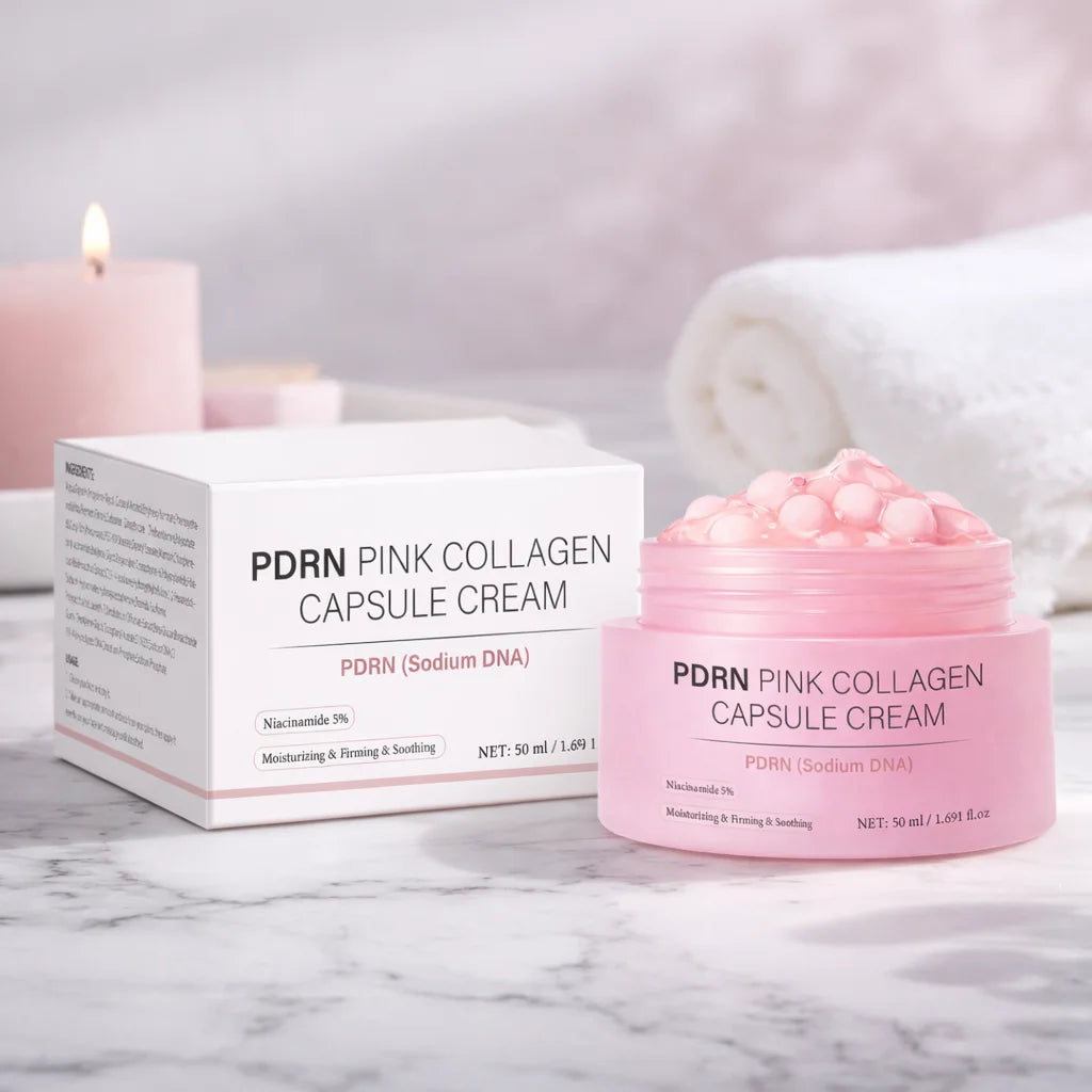 PDRN Pink Collagen Capsule Cream, Lightweight Moisturizing Cream, Niacinamide for Uneven Skin Tone and Texture, Glow Hydration