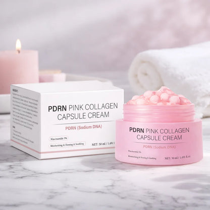 PDRN Pink Collagen Capsule Cream, Lightweight Moisturizing Cream, Niacinamide for Uneven Skin Tone and Texture, Glow Hydration